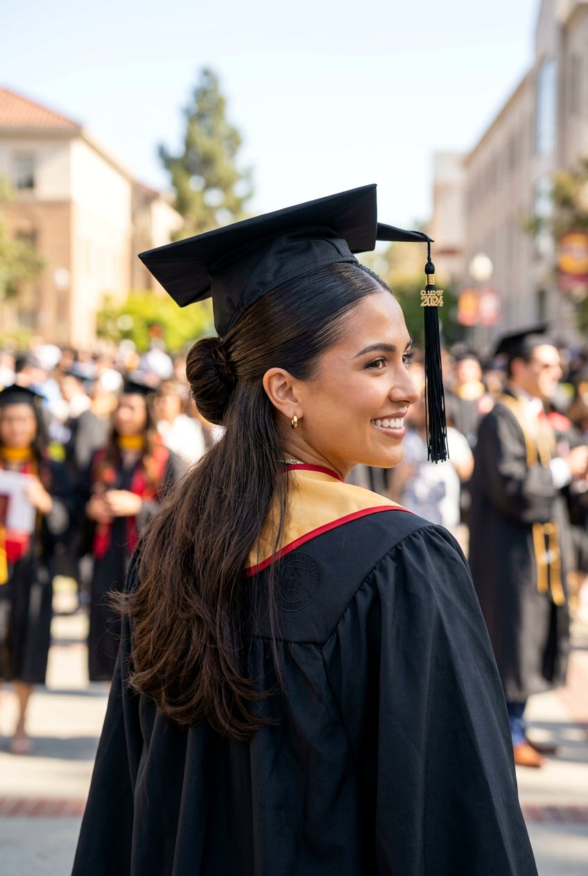 Half Up Sleek Low Bun With Graduation Cap - 20 graduation half up hairstyle with cap - 20 graduation half up hairstyle with cap