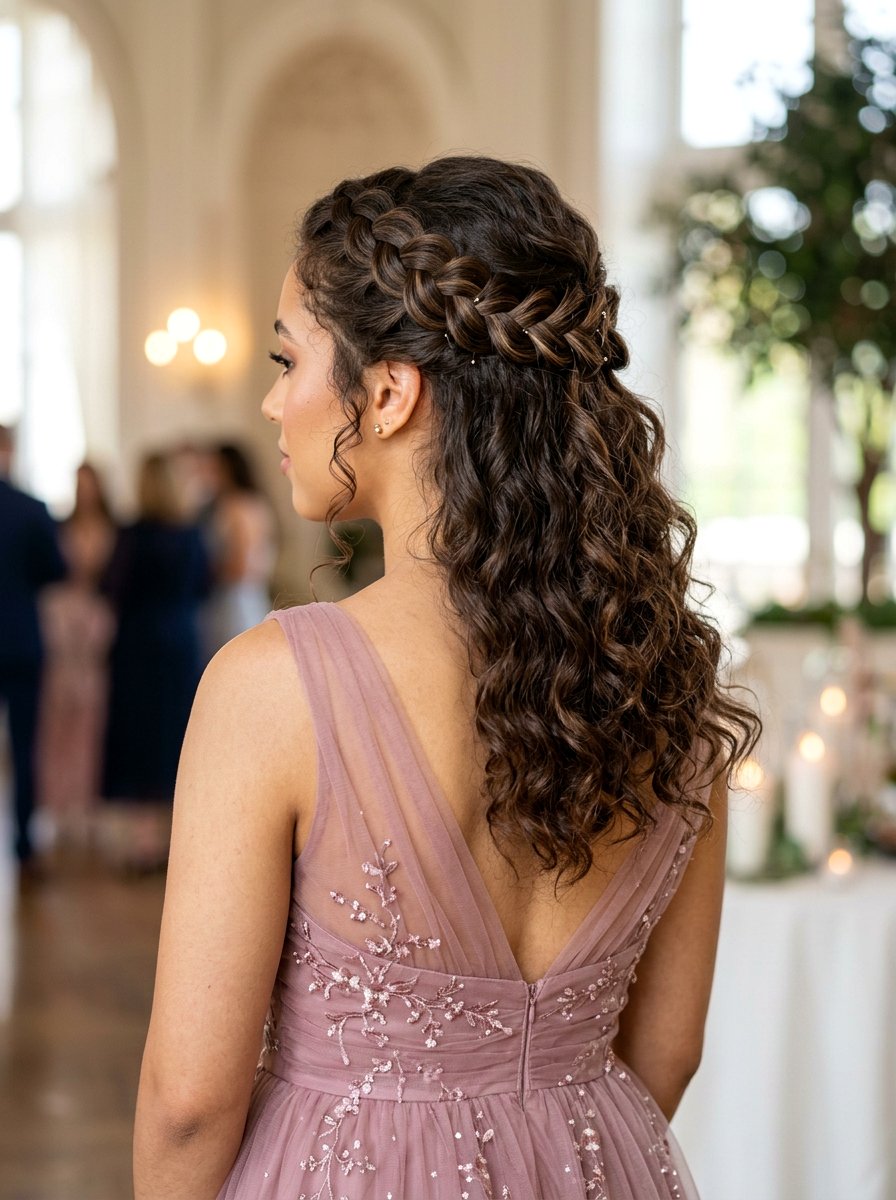 Half Up Snake Braid With Natural Curls - 20 prom half up curls with braids - 20 prom half up curls with braids