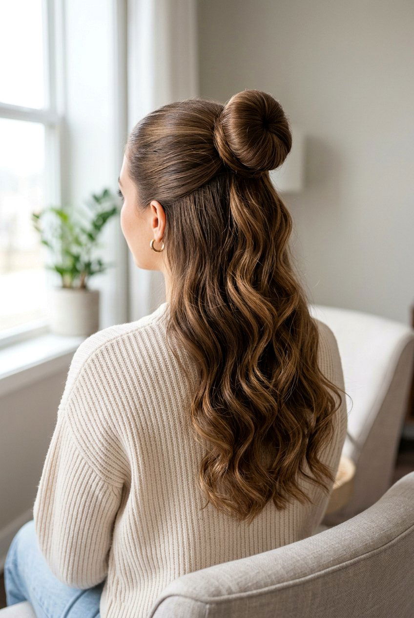 Half Up Sock Bun - 20 sock bun curls overnight - 20 sock bun curls overnight