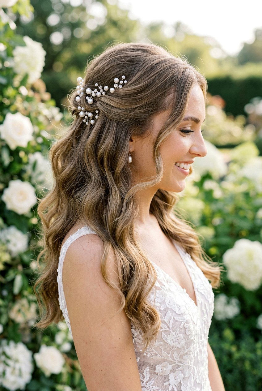 20 Elegant Bridal Half Up With Pearl Pins For Your Big Day