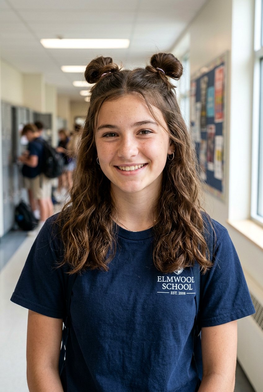 Half Up Space Bun For School Girls - 20 school bun hairstyle for girls - 20 school bun hairstyle for girls