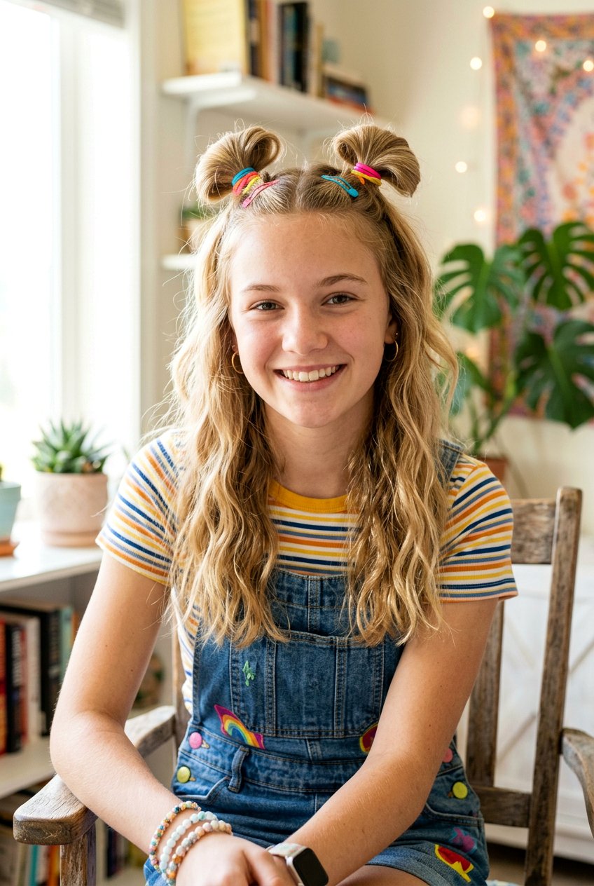 Half Up Space Buns - 20 simple half up hairstyle for teens - 20 simple half up hairstyle for teens