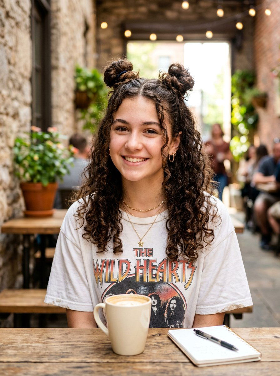 Half Up Space Buns - 20 cute hairstyle for teenage girls curls - 20 cute hairstyle for teenage girls curls
