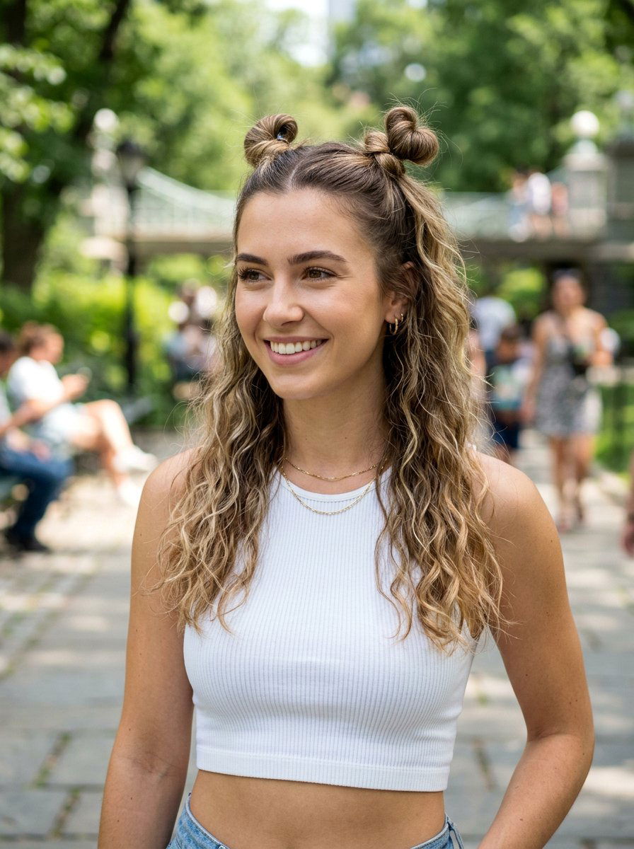 Half Up Space Buns - 20 party space buns hairstyle - 20 party space buns hairstyle