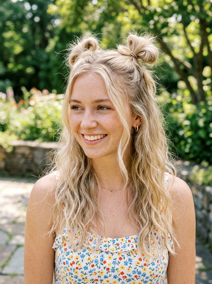 Half Up Space Buns For Fine Hair - 20 quick hairstyle for fine limp hair - 20 quick hairstyle for fine limp hair