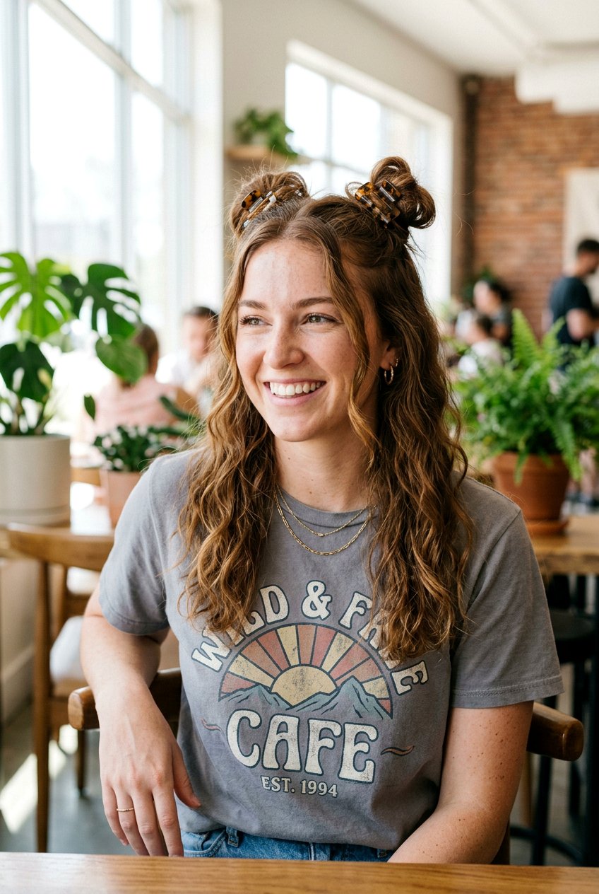 Half Up Space Buns With Claw Clip - 20 best claw clip hairstyle ideas - 20 best claw clip hairstyle ideas