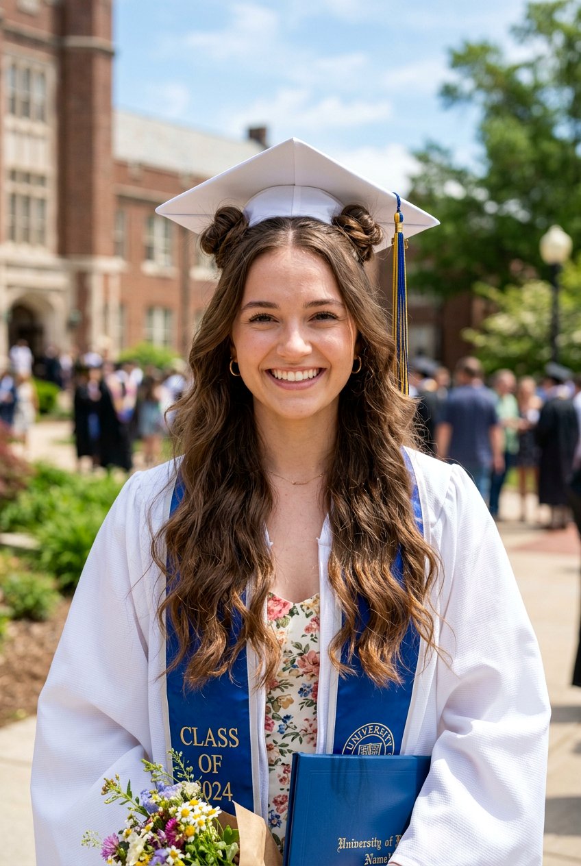 Half Up Space Buns With Graduation Cap - 20 graduation half up hairstyle with cap - 20 graduation half up hairstyle with cap