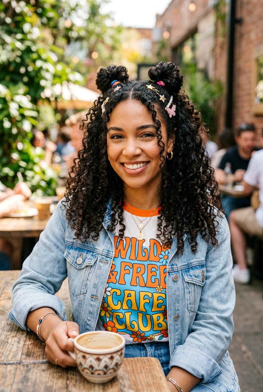 Half Up Space Buns - 20 easy claw clip hairstyles for short hair - 20 easy claw clip hairstyles for short hair