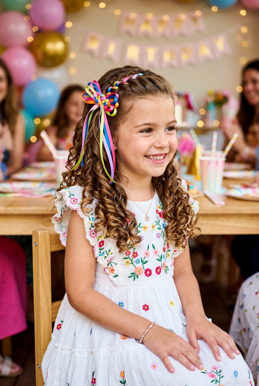 Half Up Spiral Curls With Ribbon - 20 little girls half up curls hairstyle - 20 little girls half up curls hairstyle