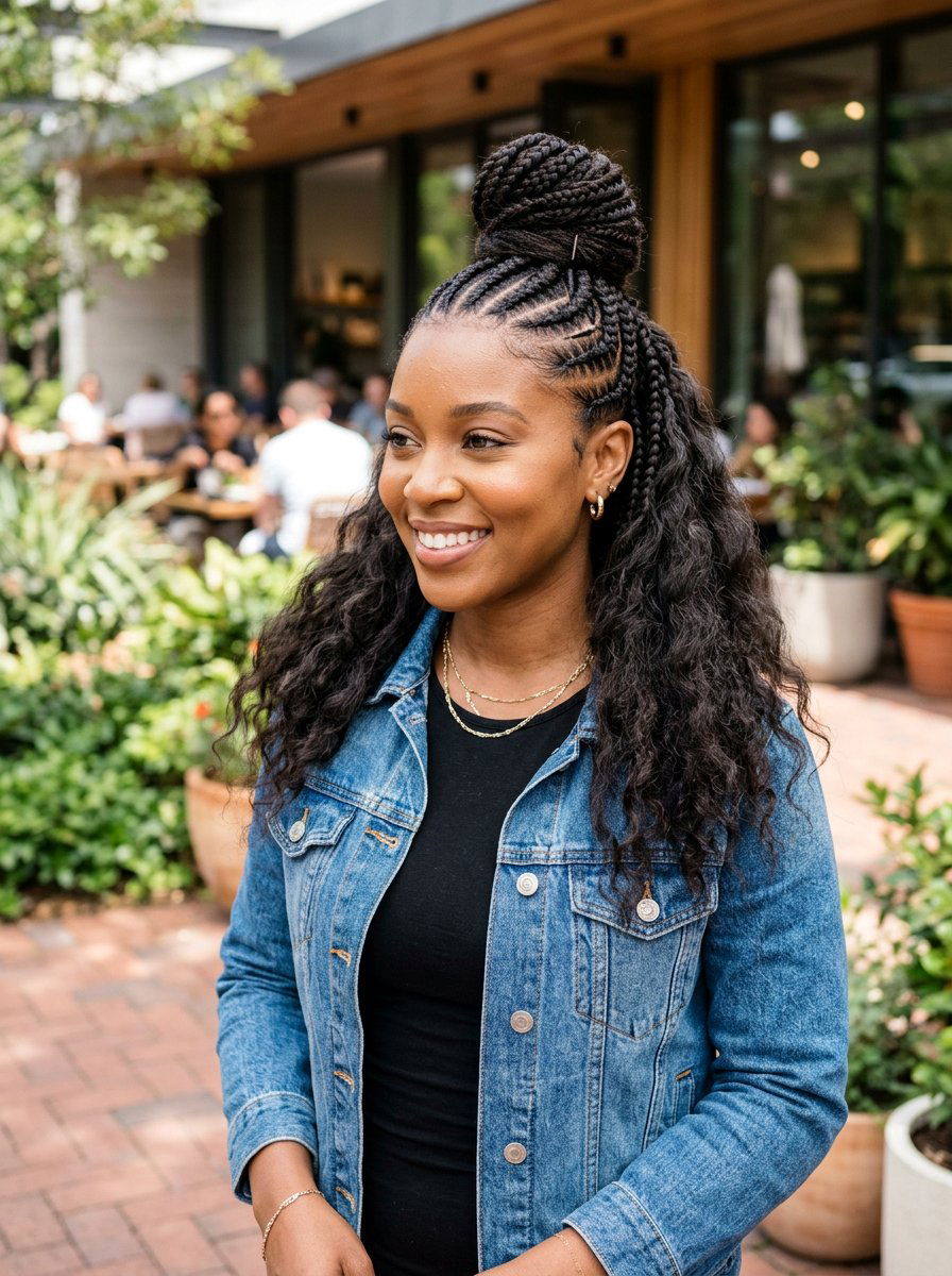 Half Up Stitch Braids Bun - 20 stitch braids into bun - 20 stitch braids into bun