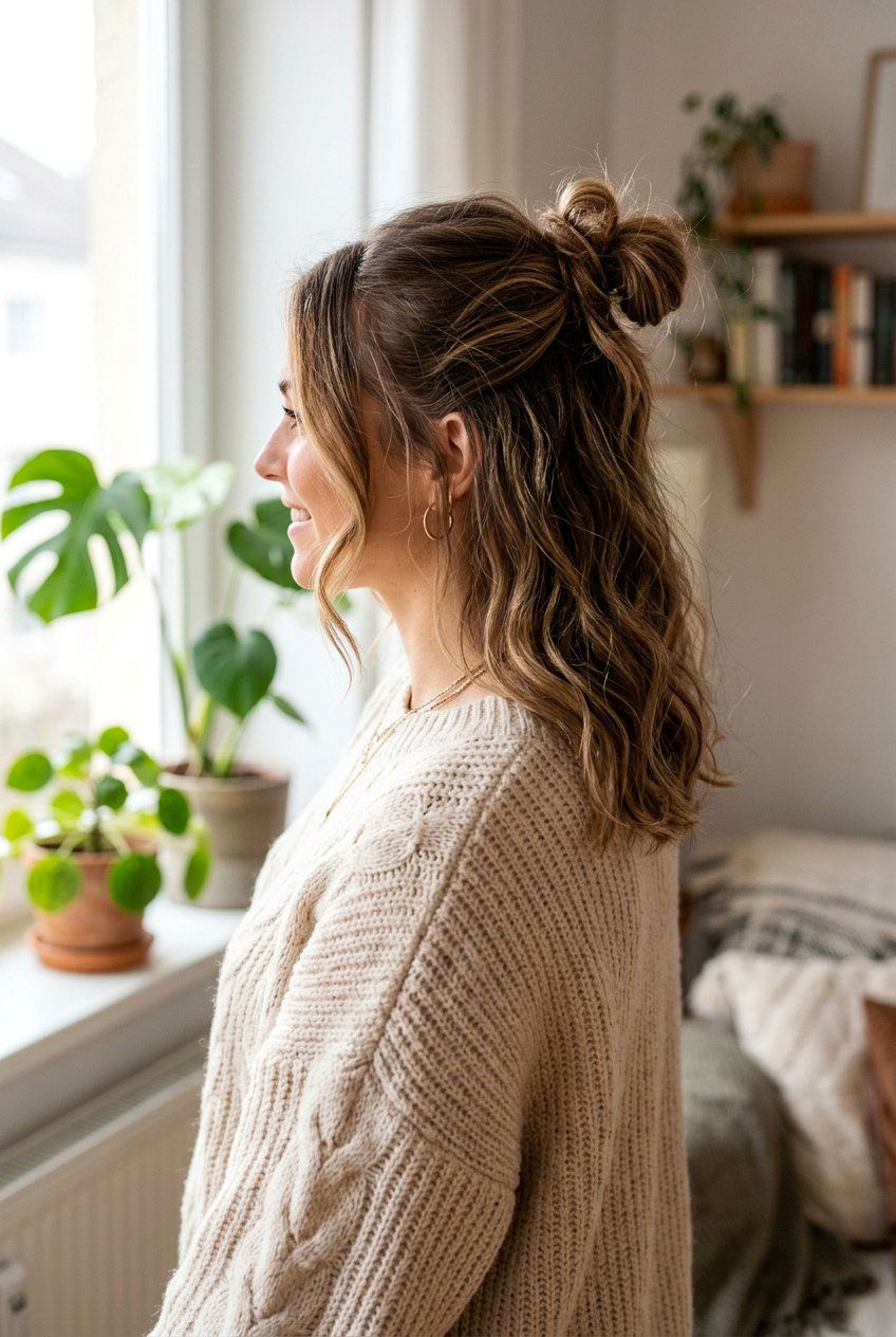 Half Up Top Knot - 20 camping hairstyle for medium hair - 20 camping hairstyle for medium hair