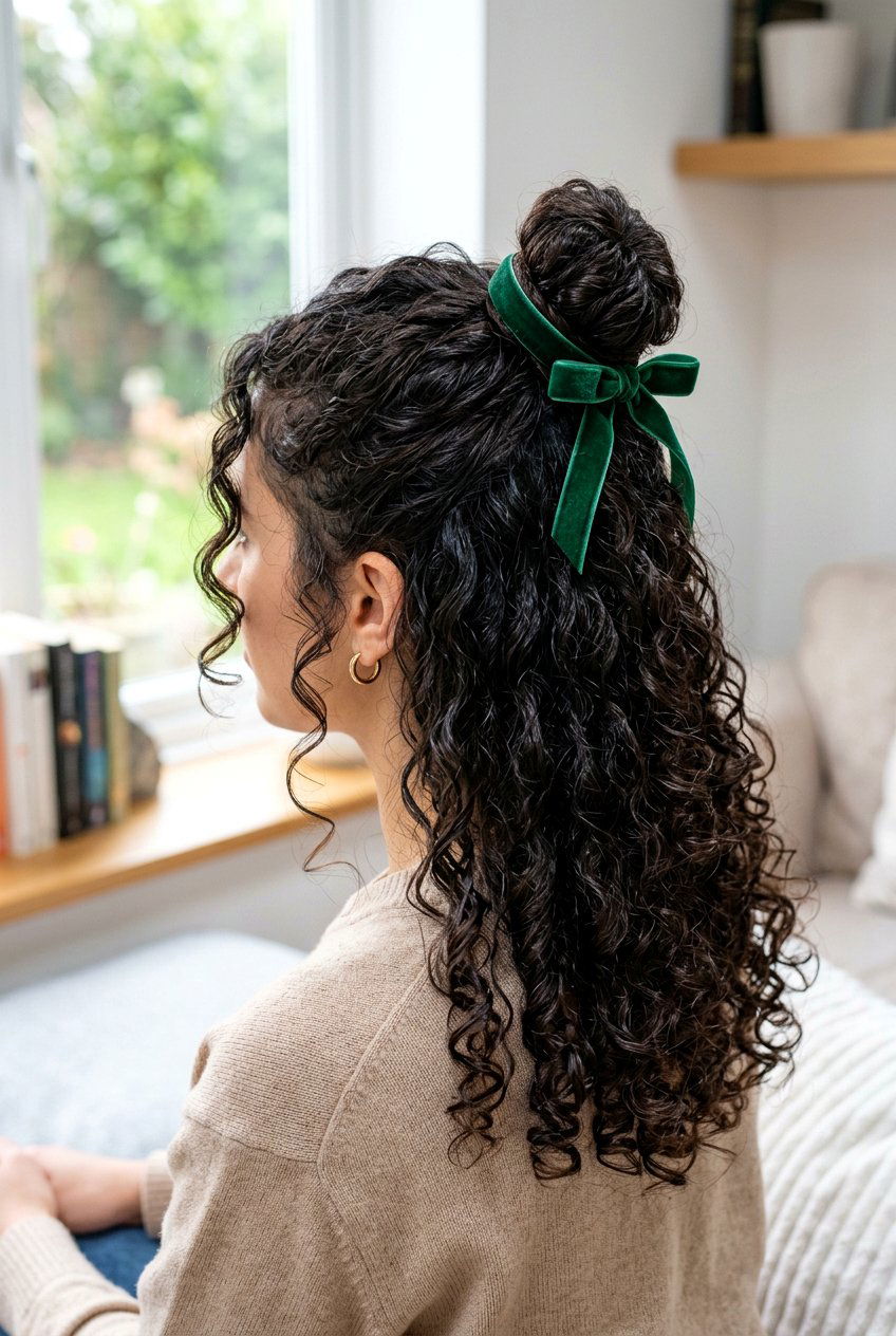 Half Up Top Knot - 20 homecoming hairstyle for short curly hair - 20 homecoming hairstyle for short curly hair