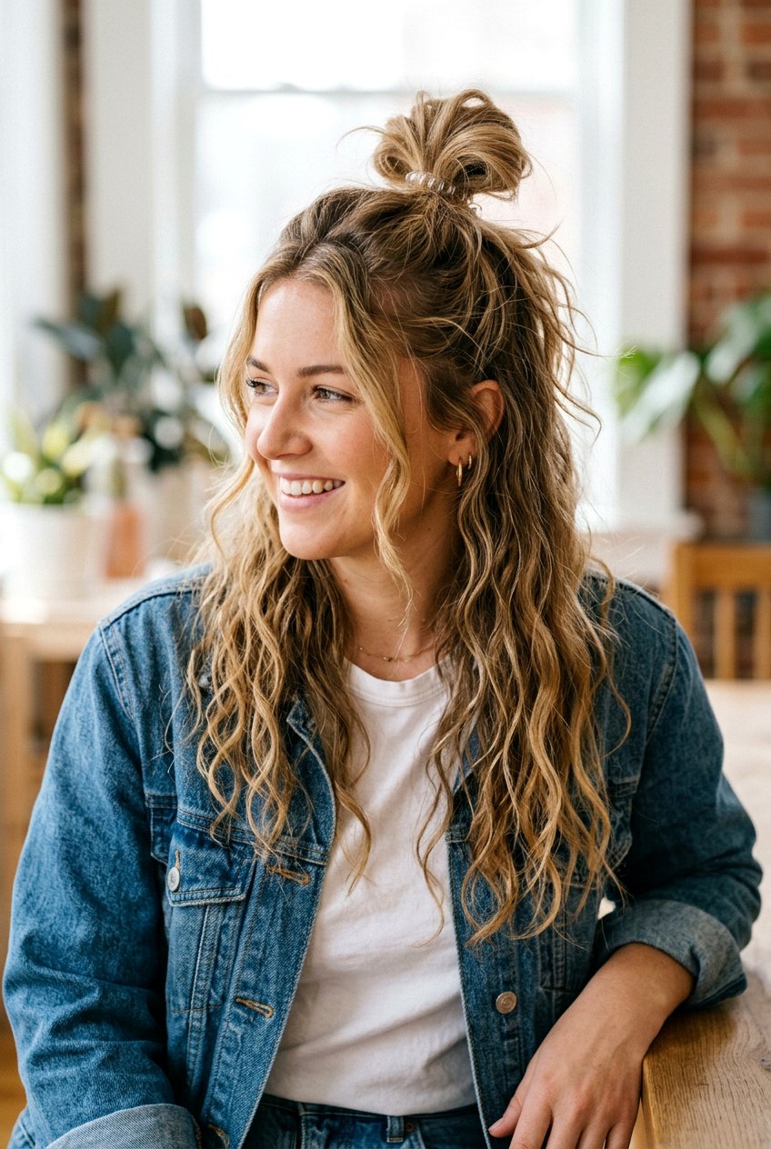 Half Up Top Knot - 20 lazy day heatless hairstyle for women - 20 lazy day heatless hairstyle for women