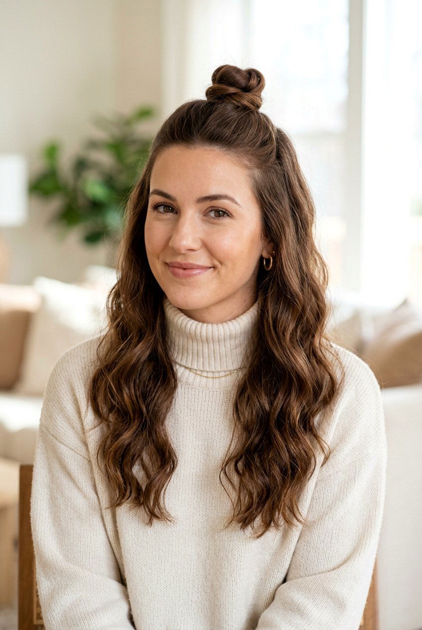 Half Up Top Knot - 20 quick hairstyle for office mornings - 20 quick hairstyle for office mornings