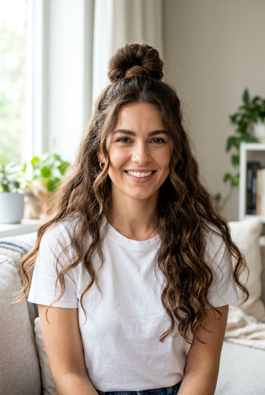 Half Up Top Knot - 20 school hairstyle for long thick hair - 20 school hairstyle for long thick hair