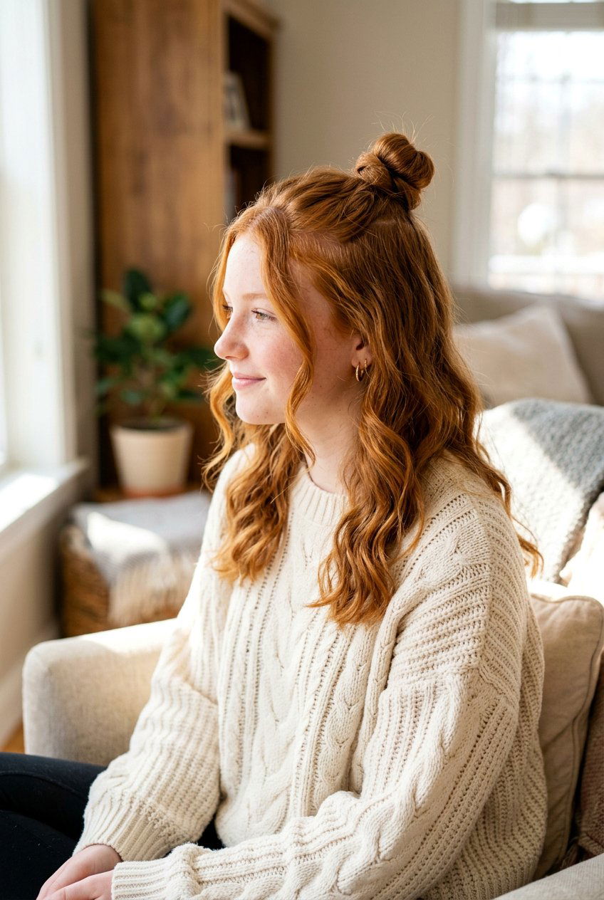 Half Up Top Knot - 20 school hairstyle for teenage girls with medium hair - 20 school hairstyle for teenage girls with medium hair