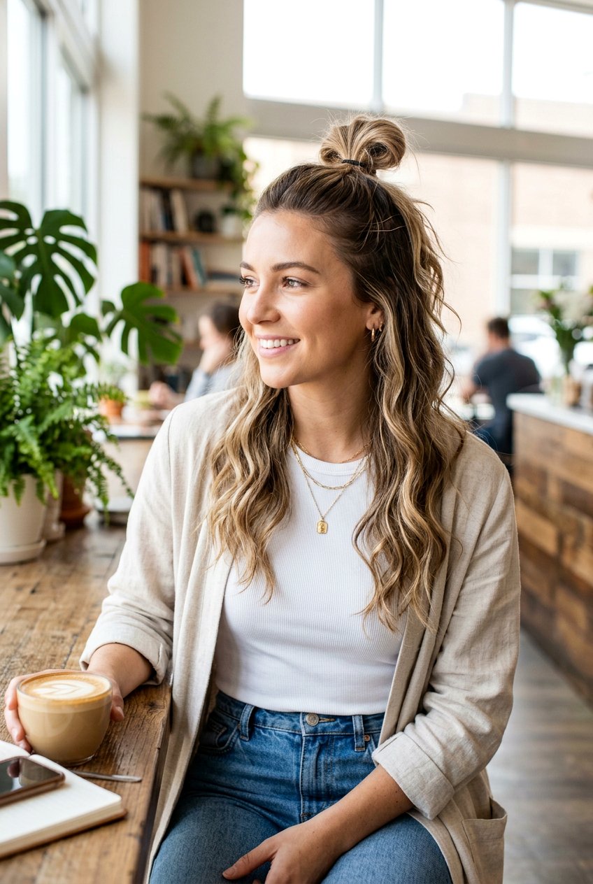 Half Up Top Knot - 20 date night hairstyles - 20 date night hairstyles