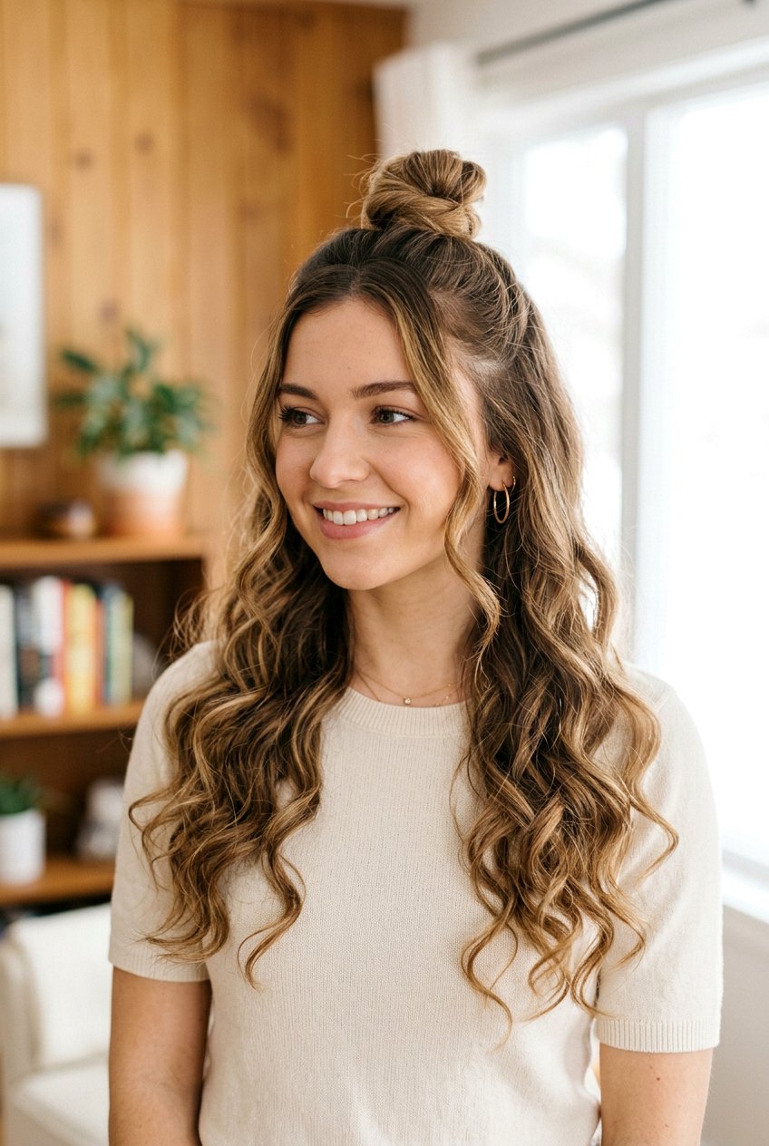 Half Up Top Knot - 20 easy hairstyles for school - 20 easy hairstyles for school