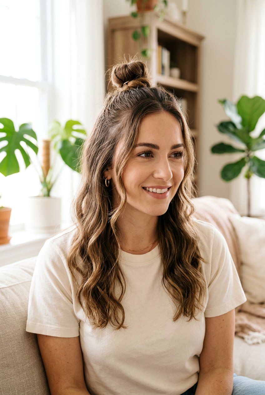 Half Up Top Knot - 20 library friendly hairstyles - 20 library friendly hairstyles