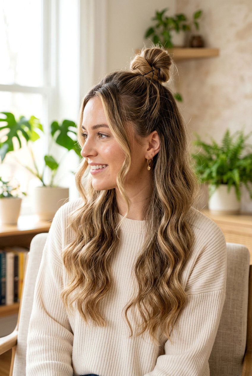 Half Up Top Knot - 20 quick hairstyles for school - 20 quick hairstyles for school