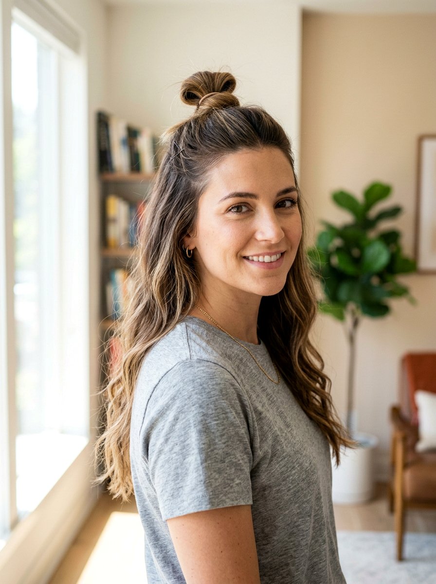 Half Up Top Knot - 20 easy hairstyle for humid weather - 20 easy hairstyle for humid weather