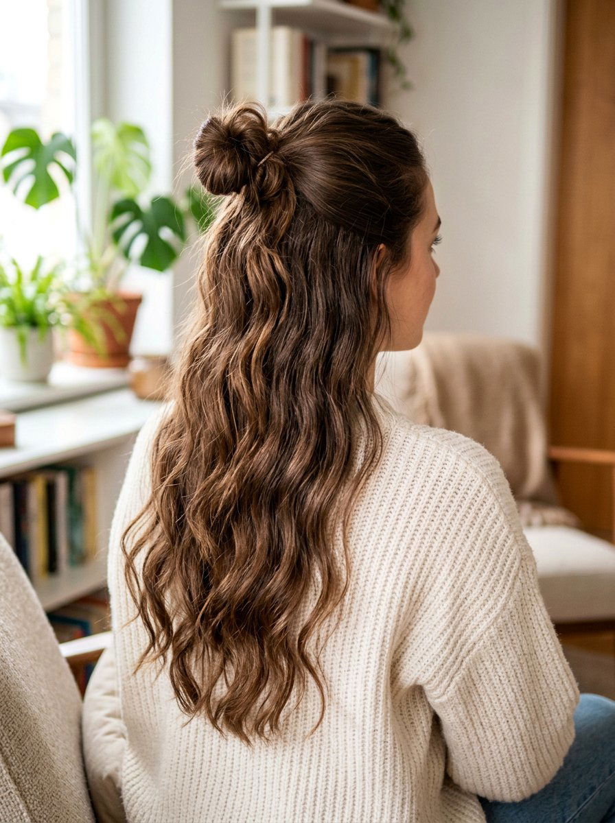 Half Up Top Knot - 20 lazy heatless hairstyles for mornings - 20 lazy heatless hairstyles for mornings