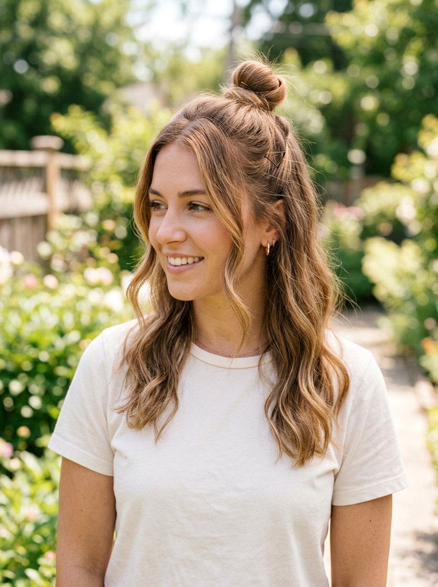 Half Up Top Knot - 20 quick hairstyle for office commute - 20 quick hairstyle for office commute