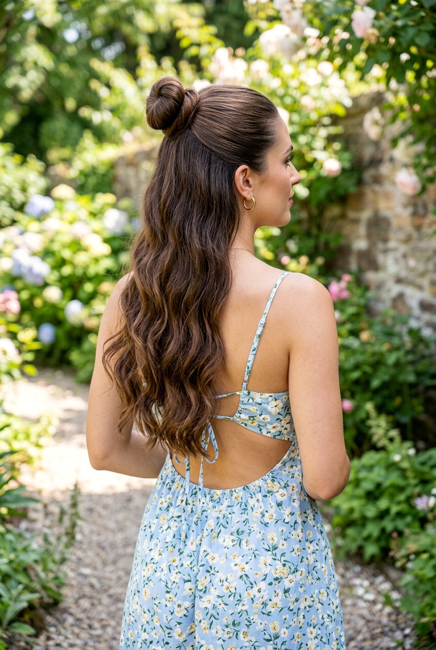 Half Up Top Knot - 20 easy morning hairstyle for long layers - 20 easy morning hairstyle for long layers