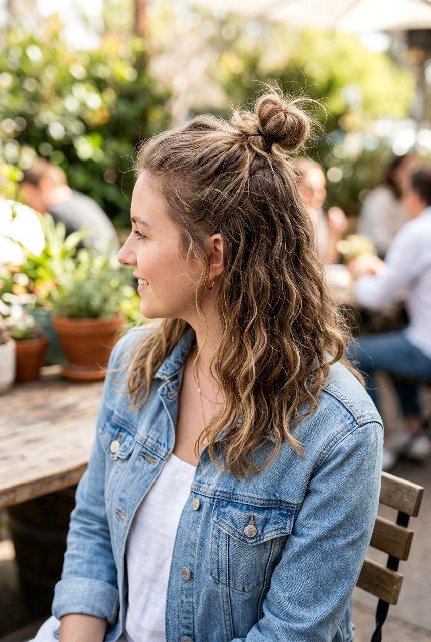 Half Up Top Knot - 20 easy morning hairstyle for shoulder length hair - 20 easy morning hairstyle for shoulder length hair