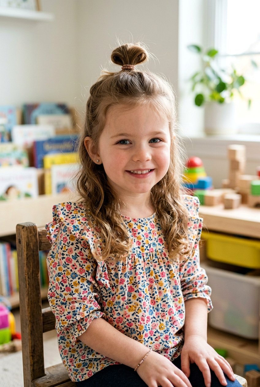 Half Up Top Knot - 20 easy school hairstyle for preschool girls - 20 easy school hairstyle for preschool girls