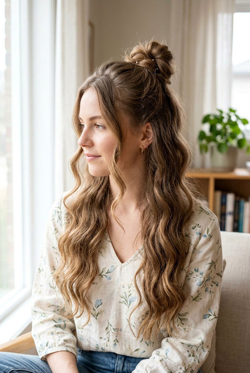 Half Up Top Knot For Brunch - 20 brunch hairstyles for women - 20 brunch hairstyles for women