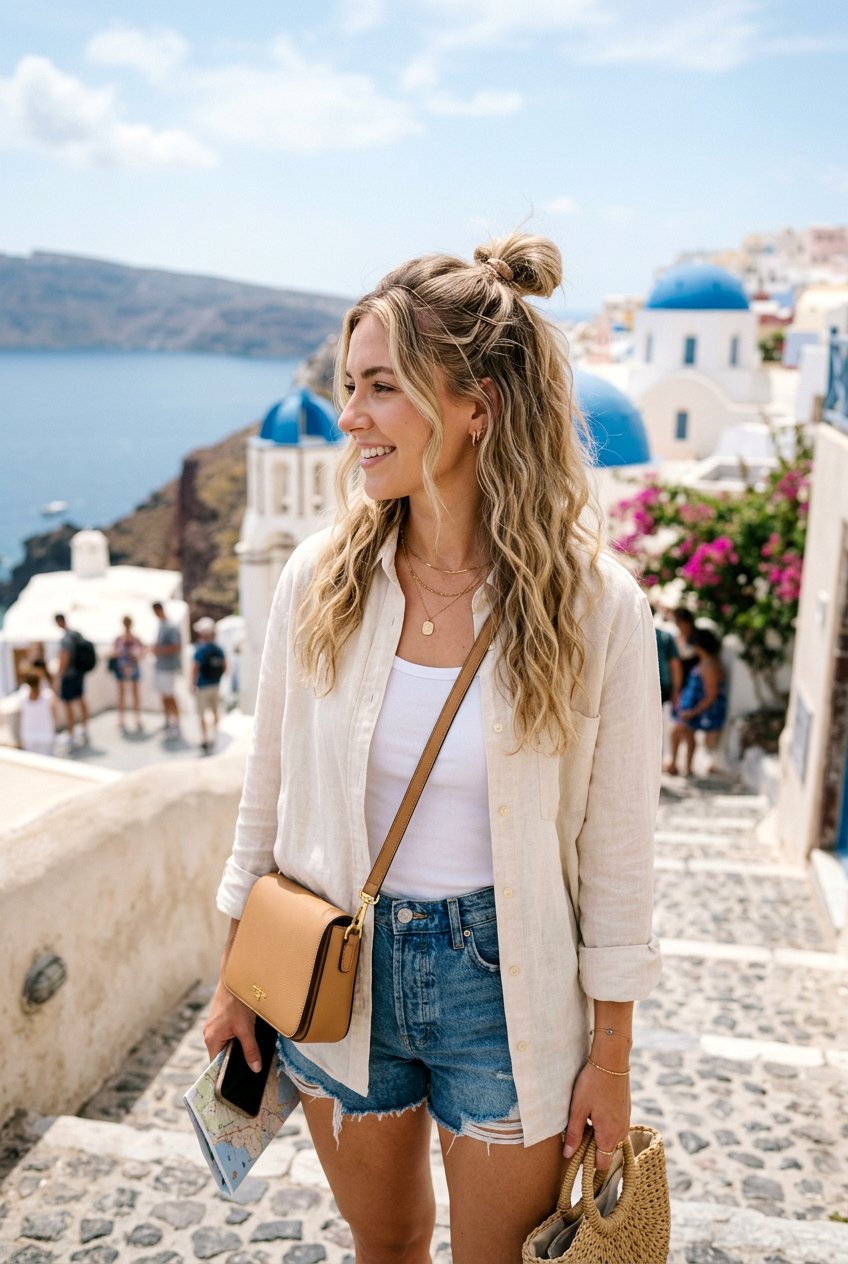 Half Up Top Knot For Humid Weather - 20 travel friendly hairstyles - 20 travel friendly hairstyles