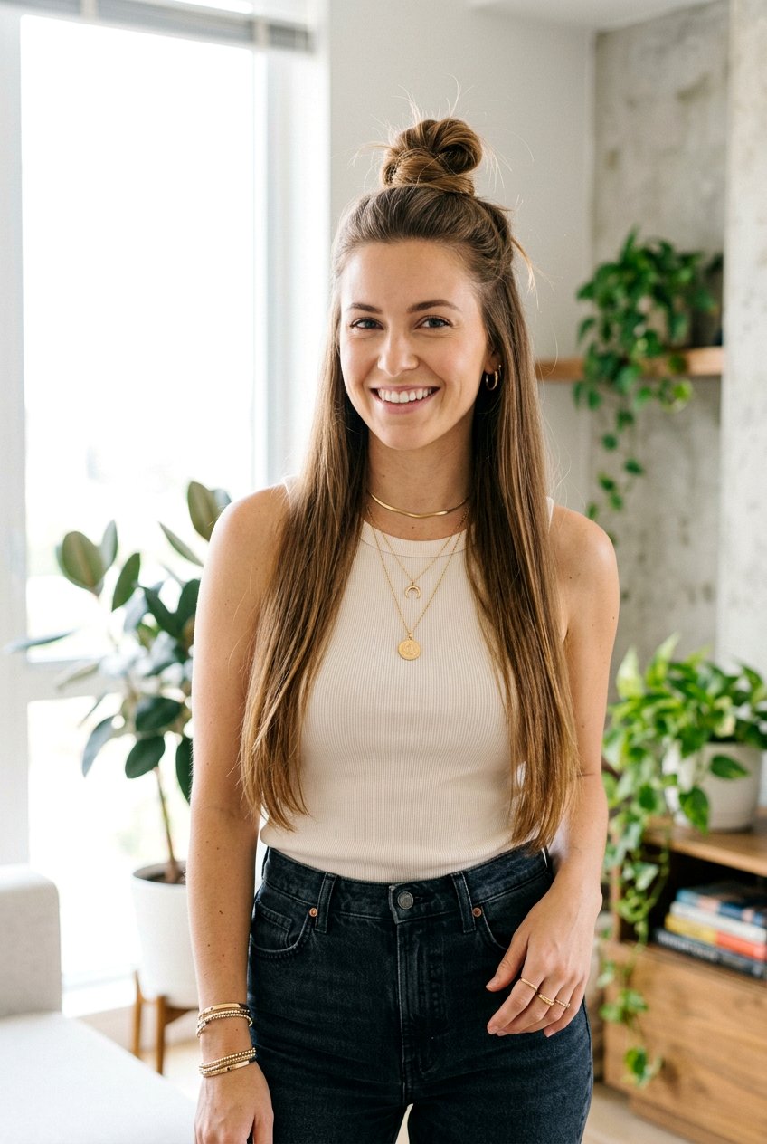 Half Up Top Knot For Long Hair - 20 concert hairstyles for long hair - 20 concert hairstyles for long hair