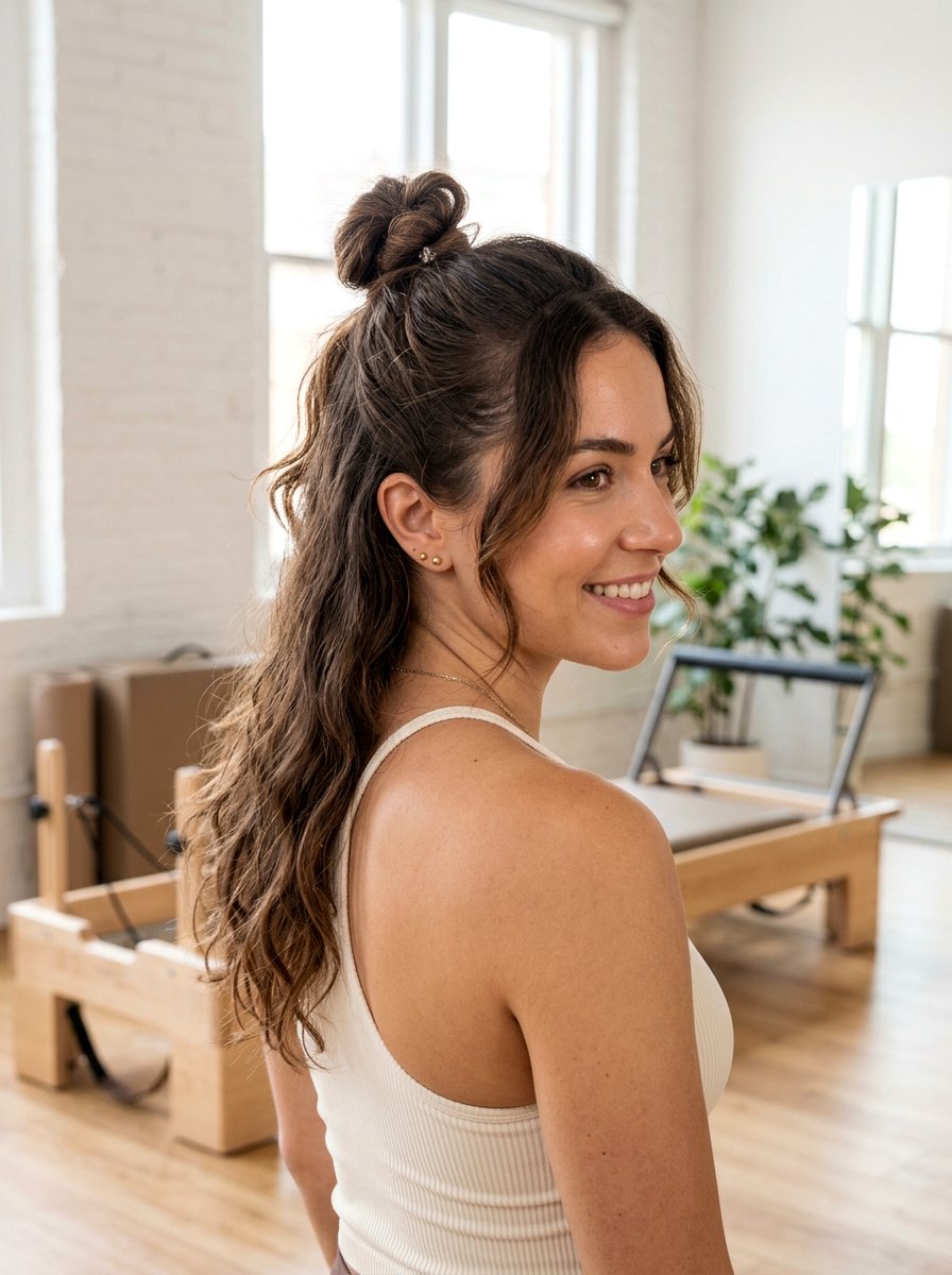 Half Up Top Knot Pilates Hairstyle - 20 pilates hairstyles for women - 20 pilates hairstyles for women