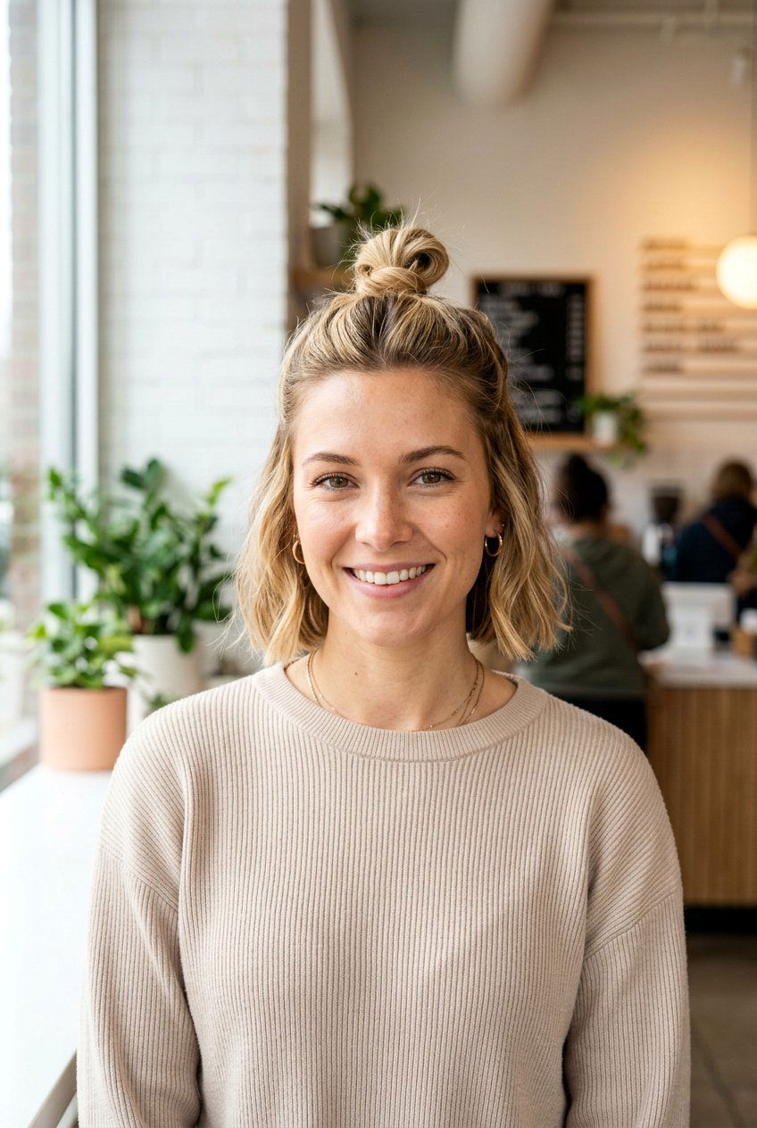 Half Up Top Knot Short Hair - 20 easy hairstyles for short hair - 20 easy hairstyles for short hair