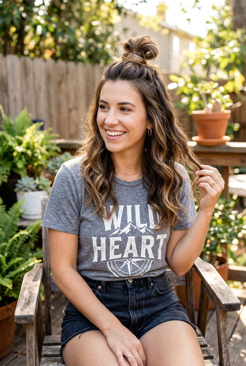 Half Up Top Knot With Loose Waves - 20 beach photo shoot hairstyles - 20 beach photo shoot hairstyles