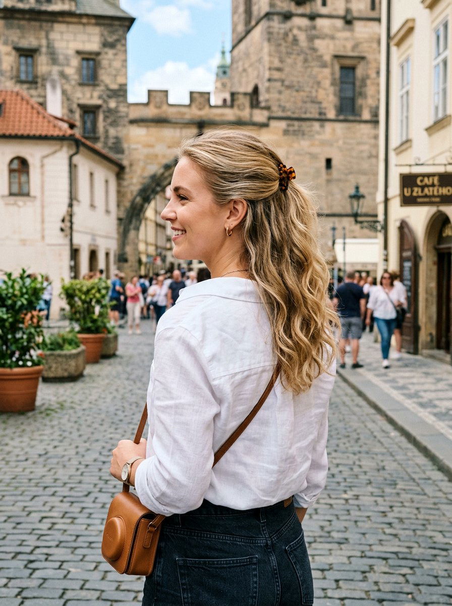 Half Up Travel Ponytail - 20 travel ponytail hairstyle - 20 travel ponytail hairstyle