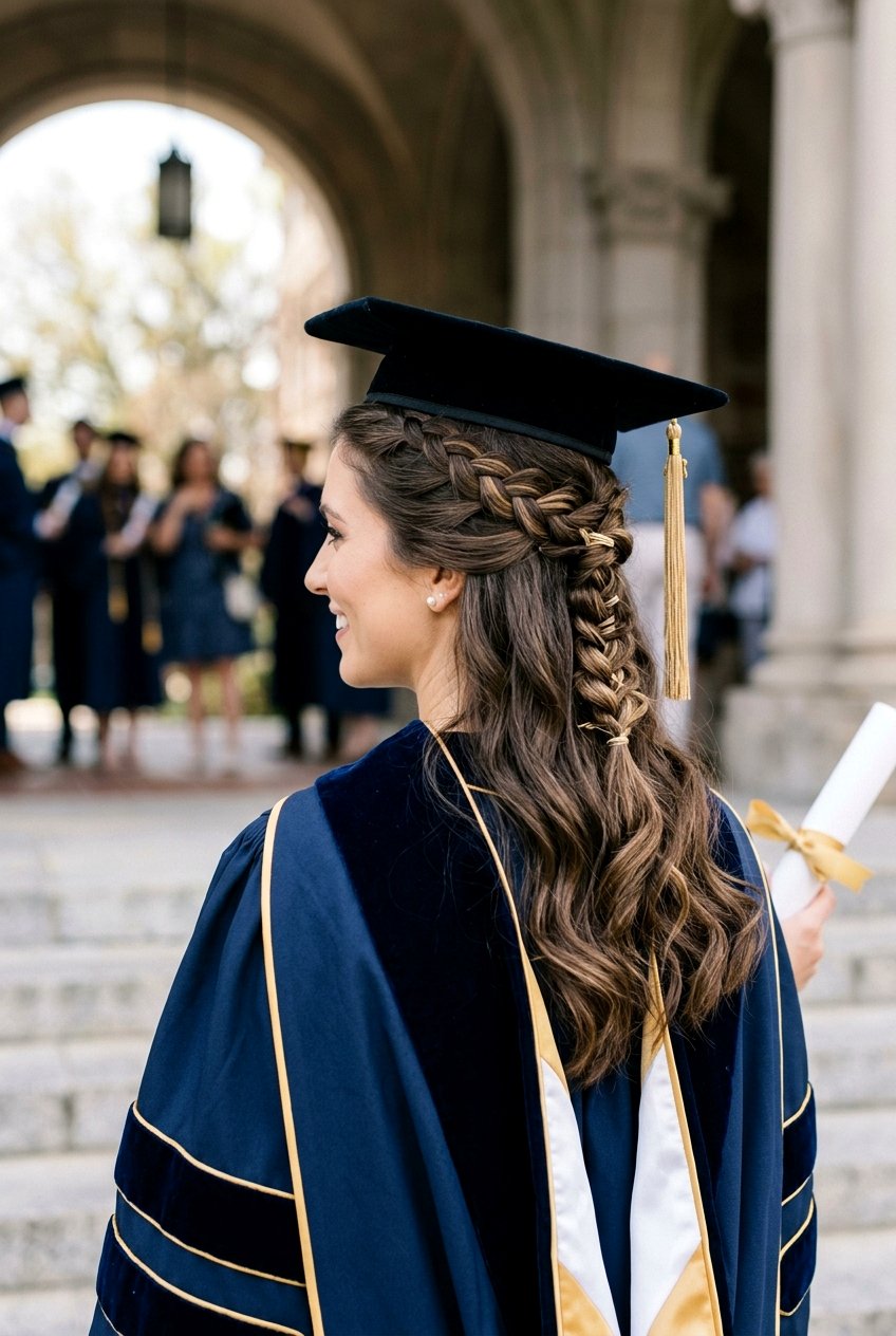 Half Up Triple Braid Style - 20 graduation hairstyle with half up braid - 20 graduation hairstyle with half up braid