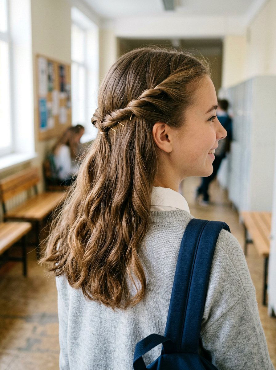 Half Up Twist - 20 quick hairstyle for school mornings teens - 20 quick hairstyle for school mornings teens