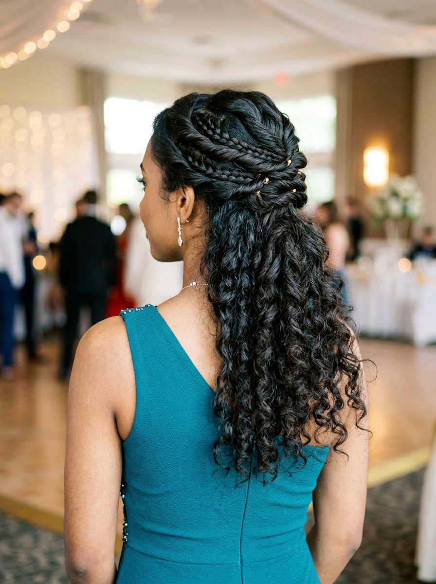 Half Up Twist And Braid With Textured Curls - 20 prom half up curls with braids - 20 prom half up curls with braids