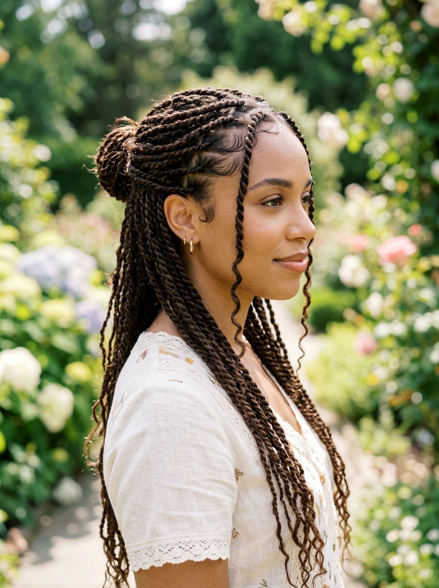 Half Up Twist Braids - 20 cute hairstyle for casual day out - 20 cute hairstyle for casual day out