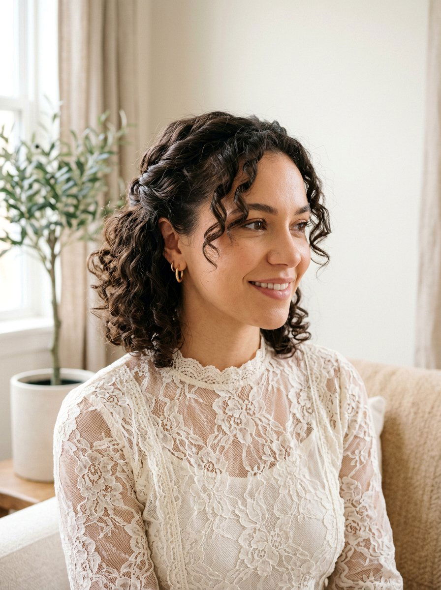 Half Up Twist Curly Bob - 20 easy hairstyle for curly bob women - 20 easy hairstyle for curly bob women