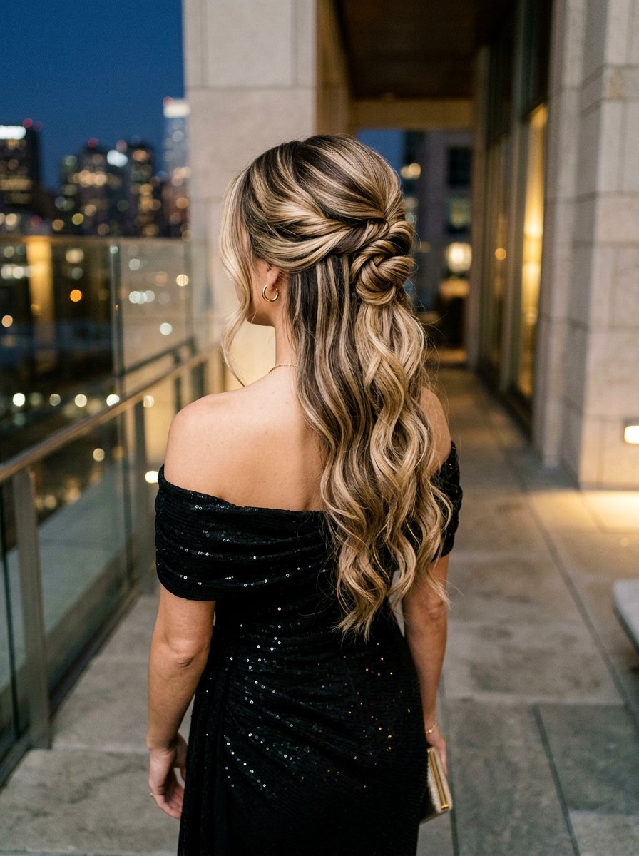 Half Up Twist With Balayage - 20 date night hairstyle with half up twist - 20 date night hairstyle with half up twist