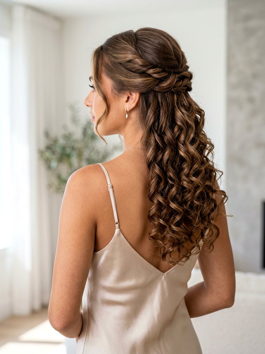 Half Up Twist With Loose Curls - 20 date night hairstyle with half up twist - 20 date night hairstyle with half up twist
