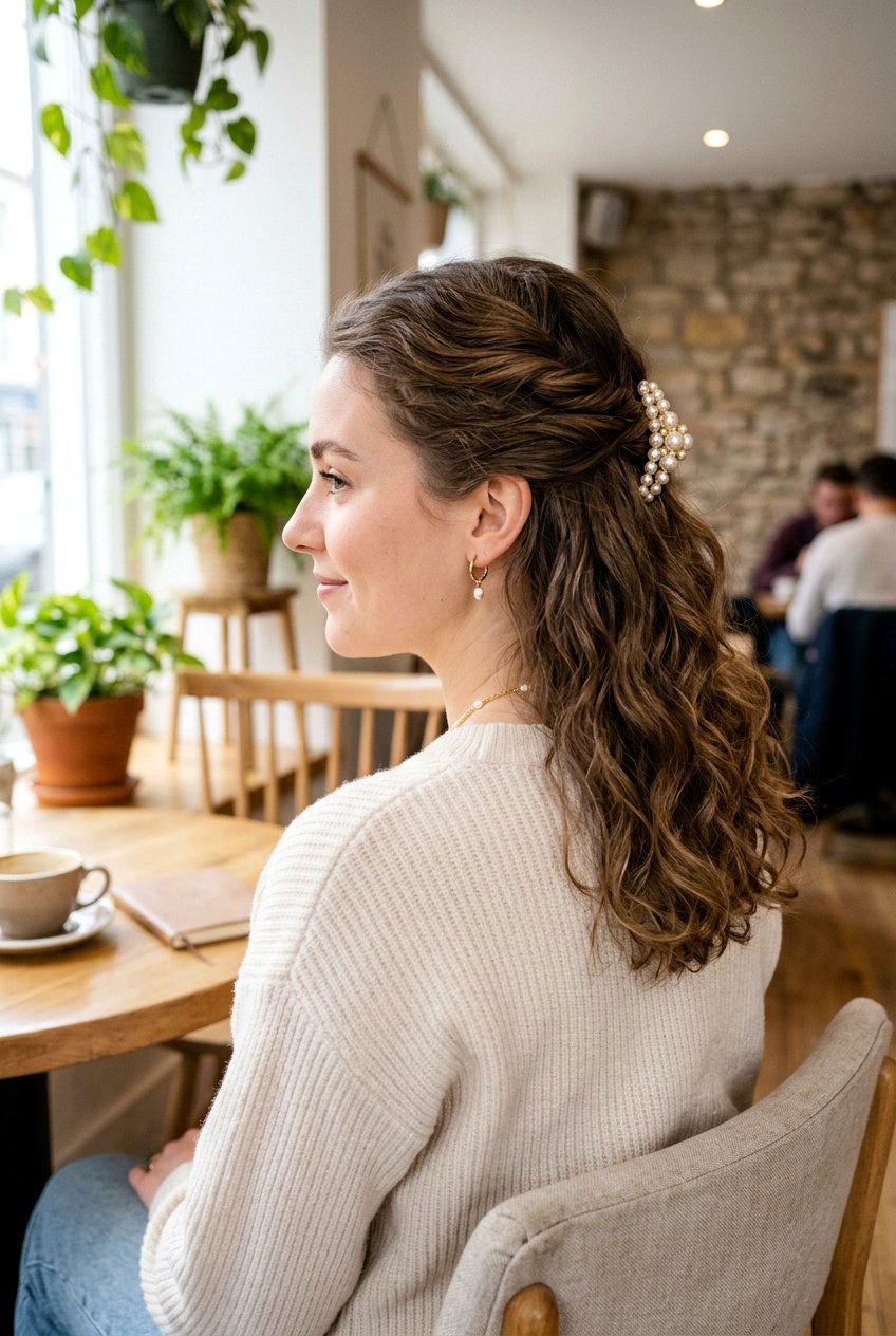 Half Up Twist With Pearl Clip - 20 pearl clip hairstyles - 20 pearl clip hairstyles