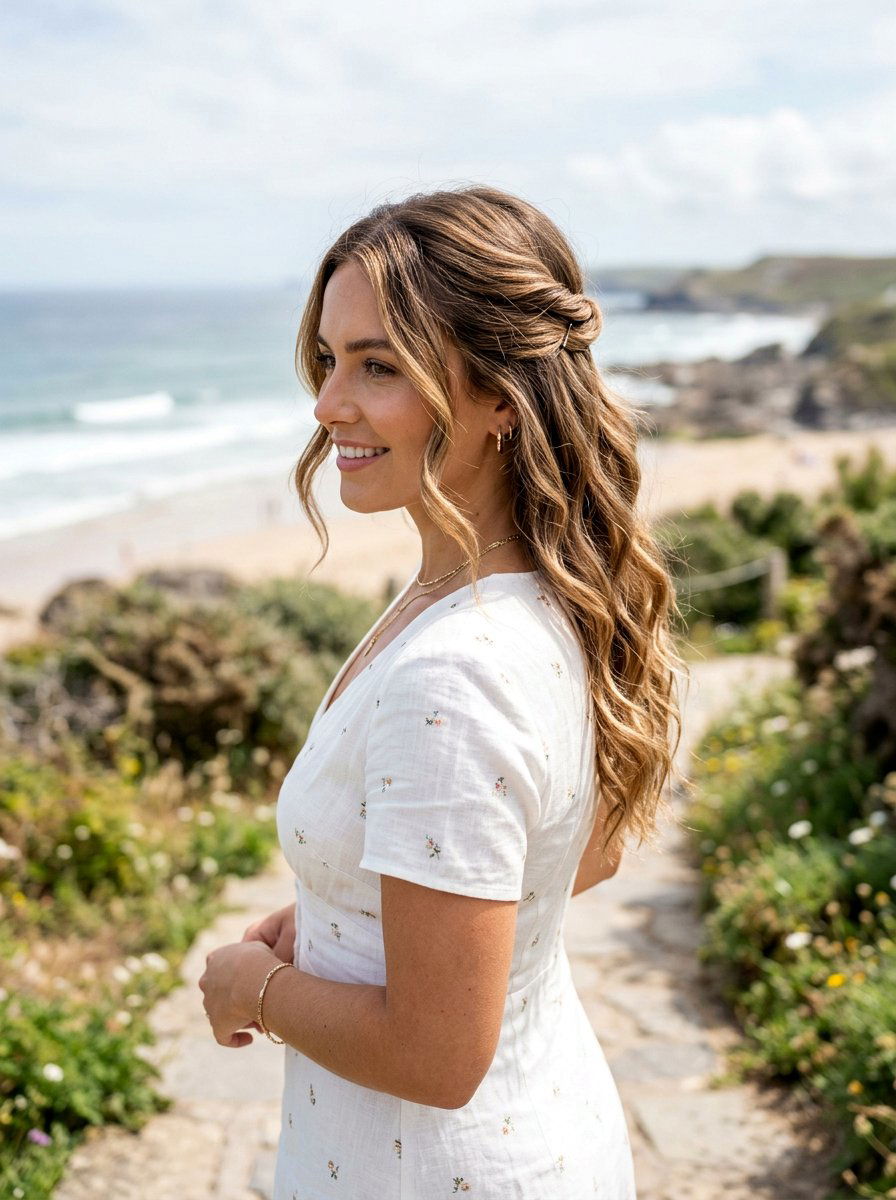 Half Up Twist With Waves - 20 date night hairstyle with half up twist - 20 date night hairstyle with half up twist