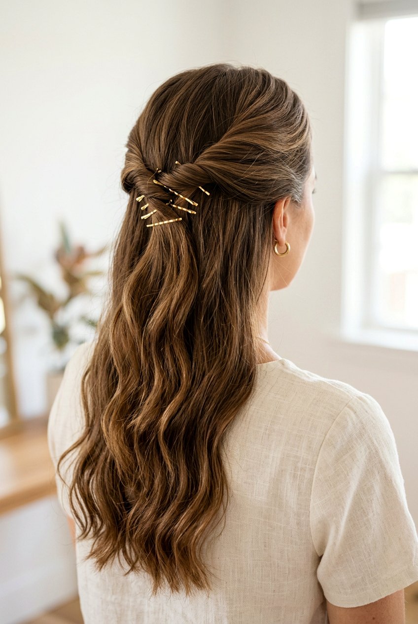 Half Up Twist with Bobby Pins - 20 wedding guest hairstyles for short hair - 20 wedding guest hairstyles for short hair