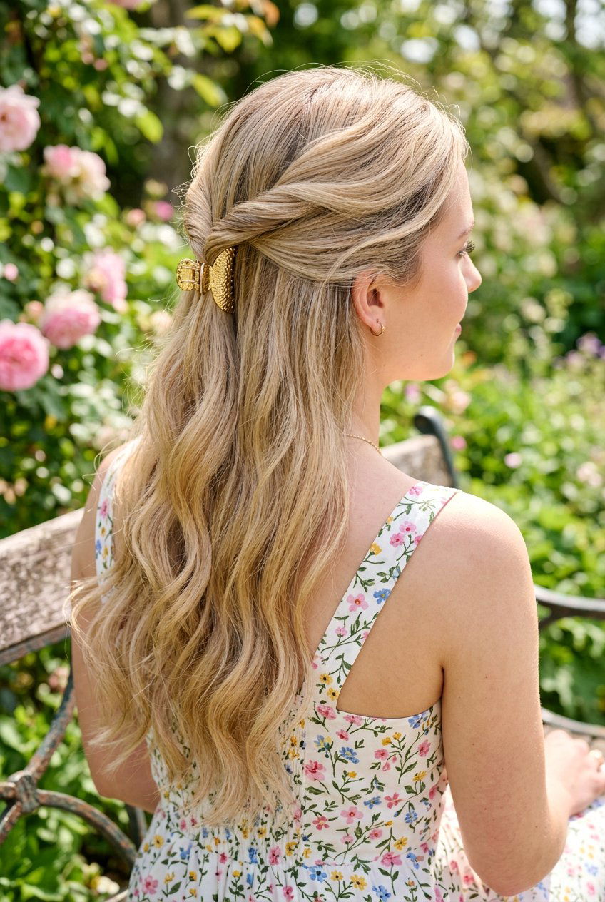 Half Up Twist - 20 easy claw clip twist for school - 20 easy claw clip twist for school