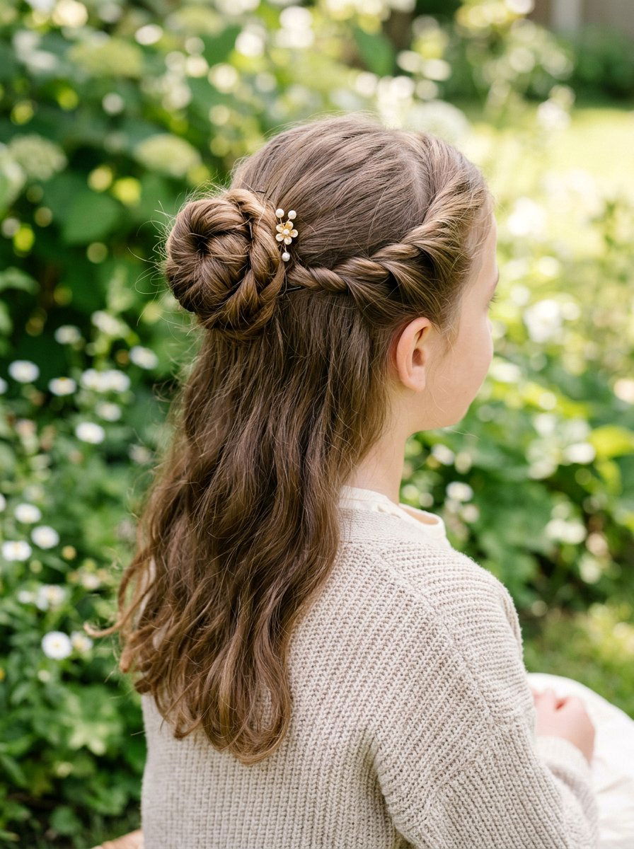 Half Up Twisted Bun - 20 school hair ideas for girls - 20 school hair ideas for girls