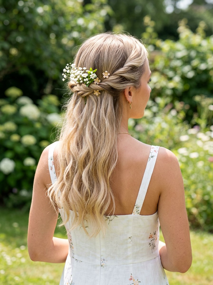 Half Up Twisted Crown - 20 soft glam hairstyle for long straight hair - 20 soft glam hairstyle for long straight hair